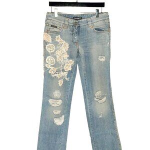 Dolce & Gabbana Vintage Light Blue Floral Embroidered Jeans